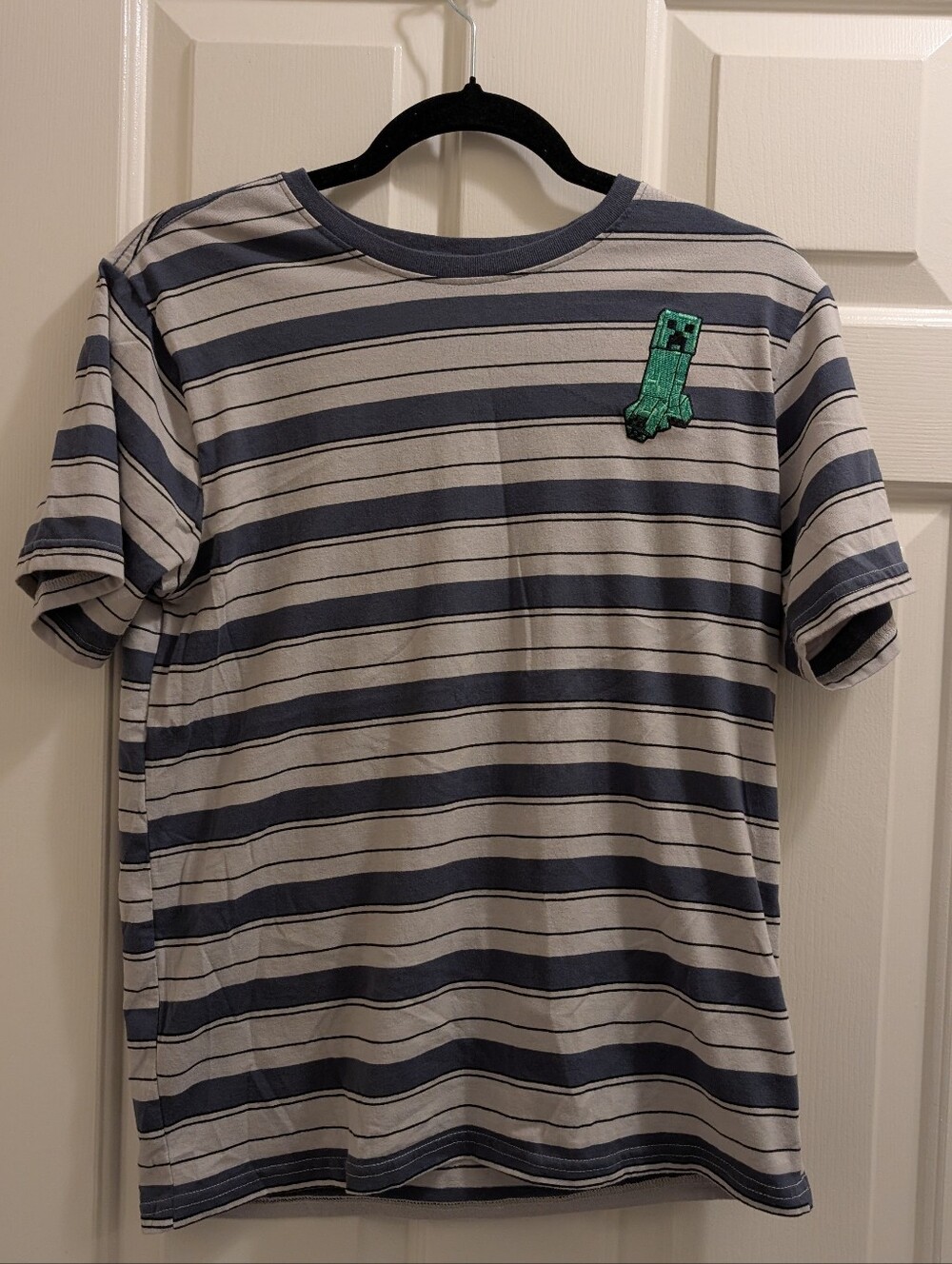 Minecraft Embroidered Creeper Striped Crewneck Tee